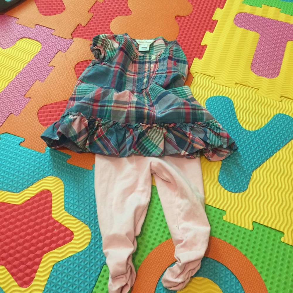 SOLD Ralph Lauren plaid shirt and pink leggings